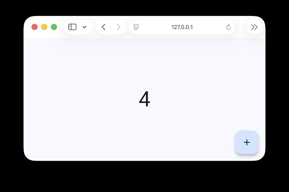 Flet counter app rendered in the browser via Flutter — the same Python code runs on desktop, web, and mobile Flet counter app running in a browser