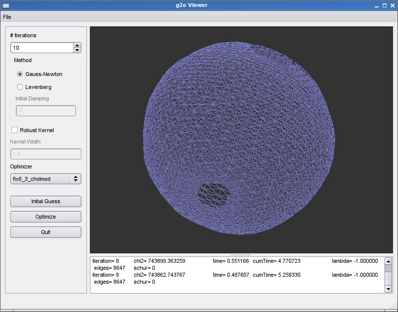 The g2o viewer rendering an optimized graph — the fastest way to eyeball a loop closure g2o viewer showing an optimized pose graph