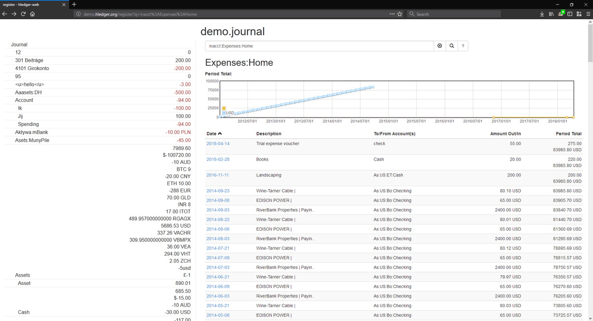 hledger-web interface for browsing a plain-text ledger