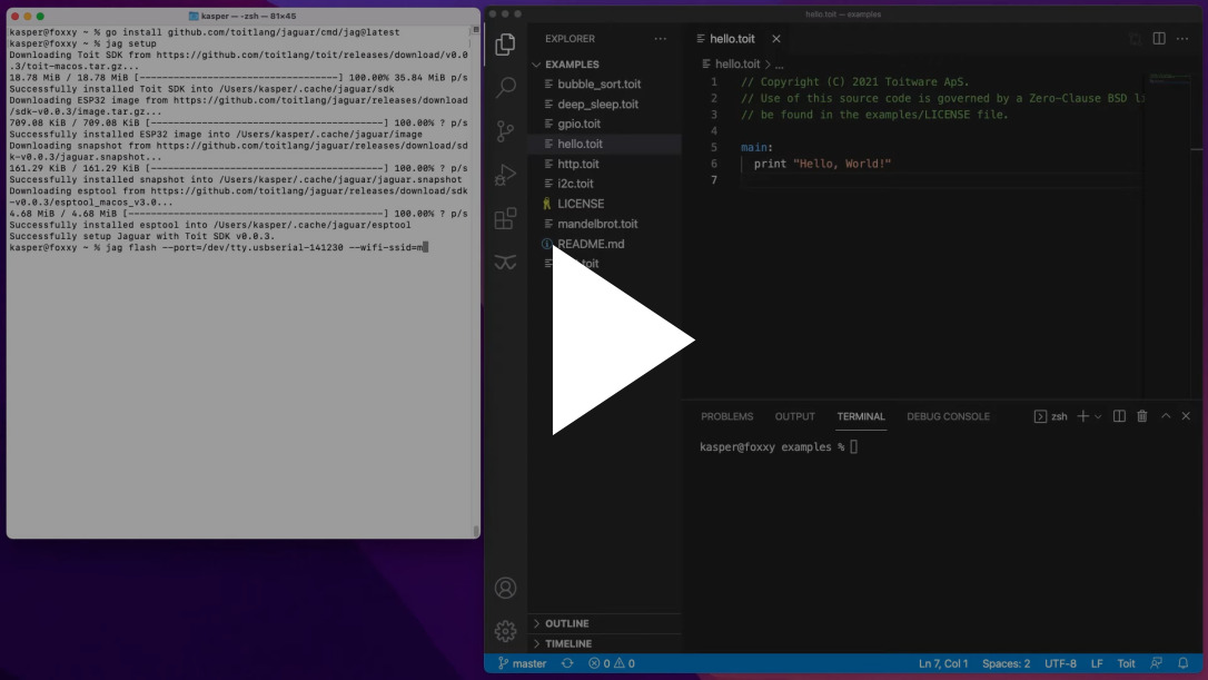 Toit&rsquo;s Jaguar live-reload demo on an ESP32