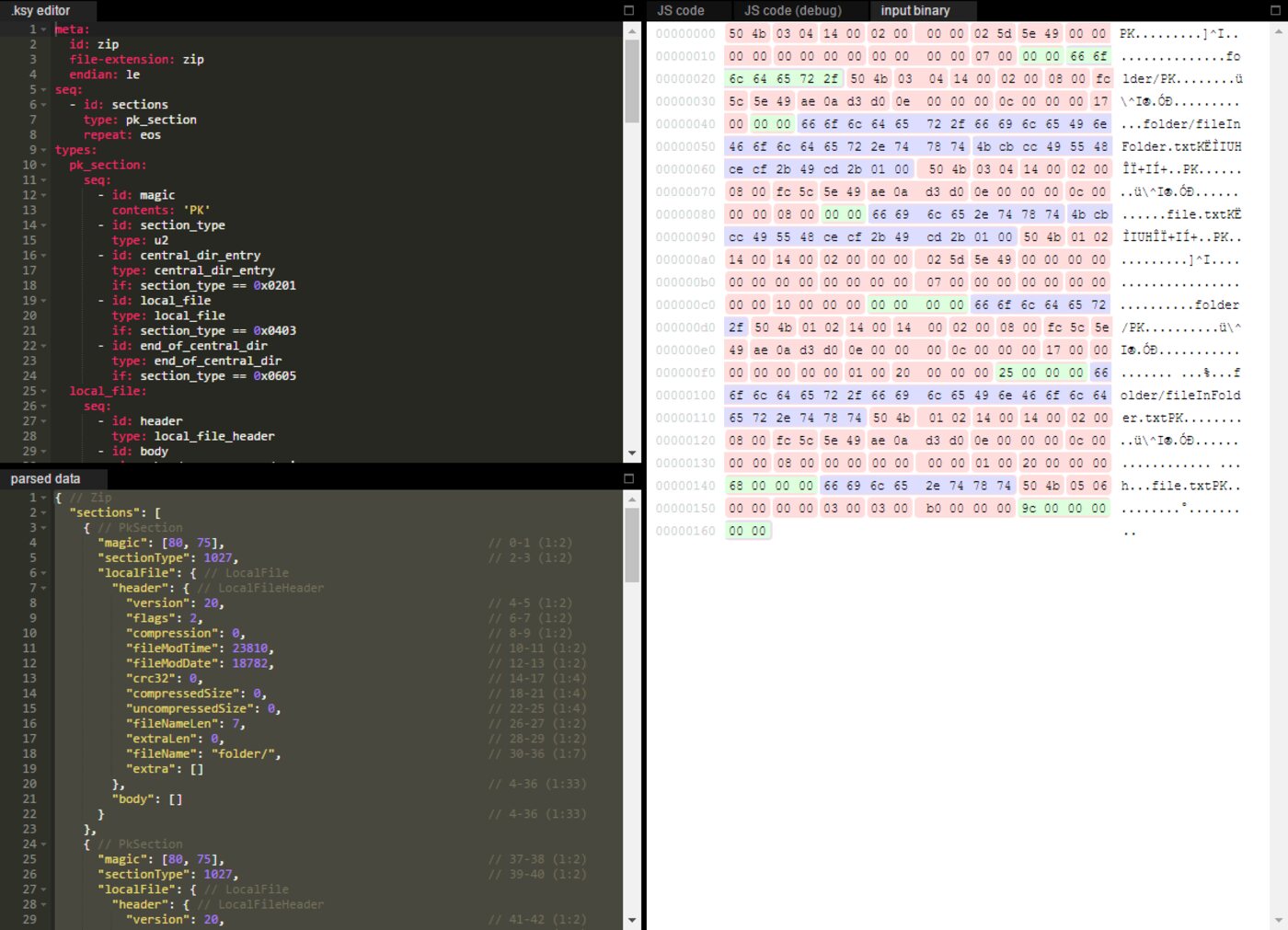 Kaitai Struct Web IDE parsing a PNG file