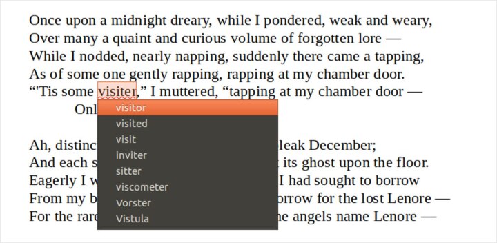 Nuspell-powered spell checking with suggestions in a document editor