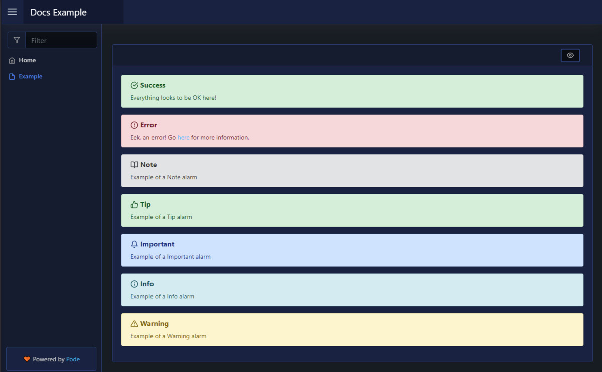Pode.Web dashboard panel rendered from PowerShell cmdlets Pode.Web alerts and monitoring panel built entirely from PowerShell cmdlets