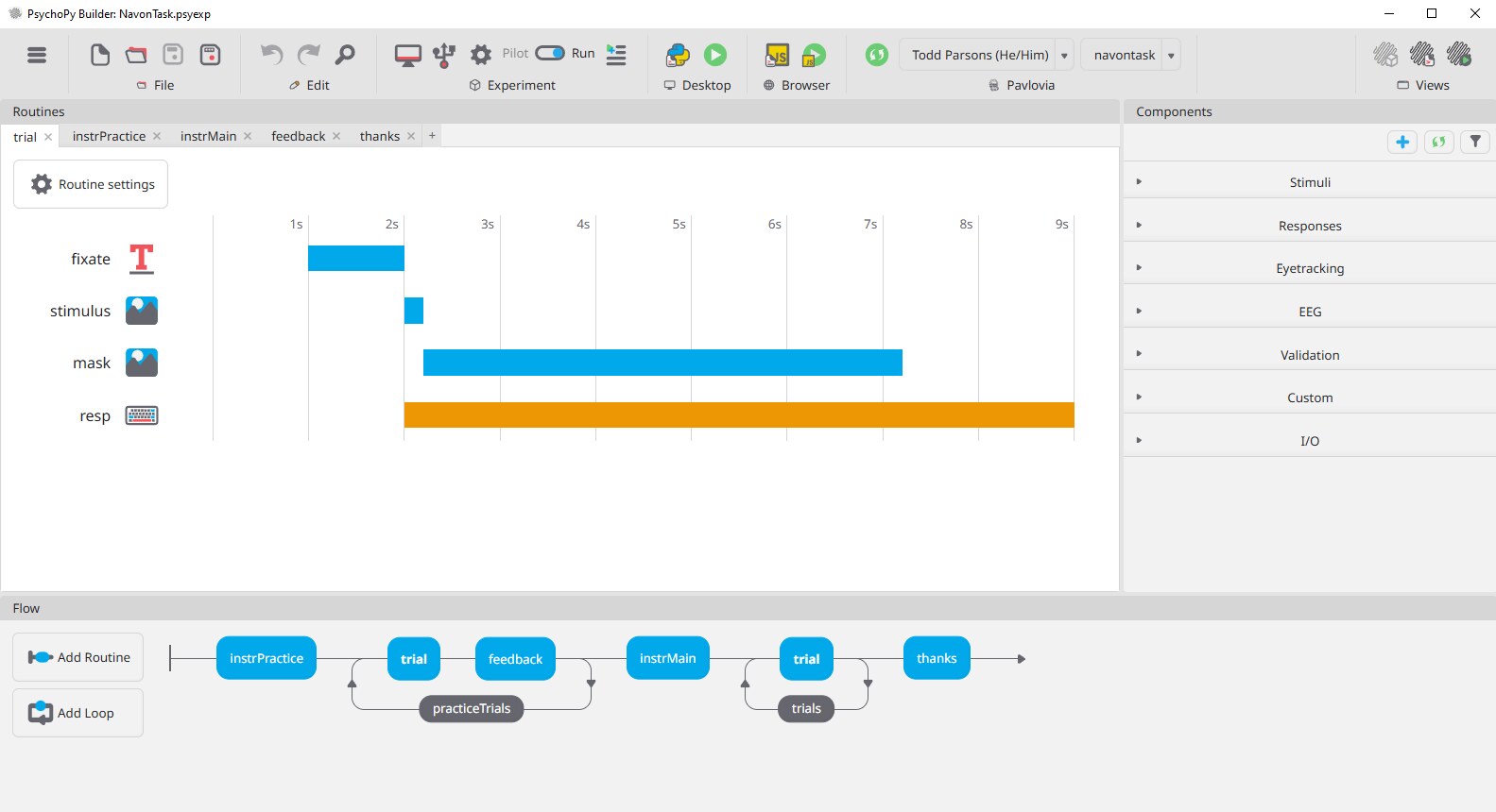 PsychoPy Builder interface from the official documentation