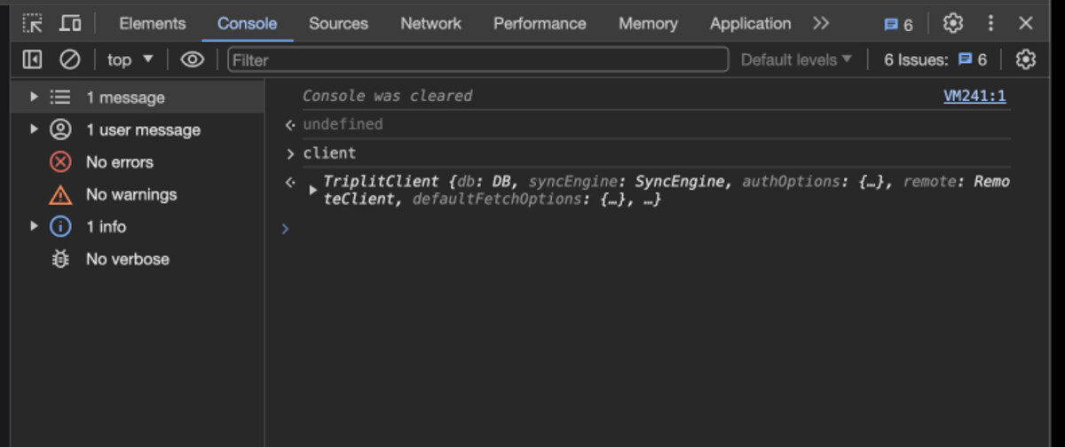 Triplit's browser console shows live query results and subscription state against the local store Triplit browser console — live query inspector